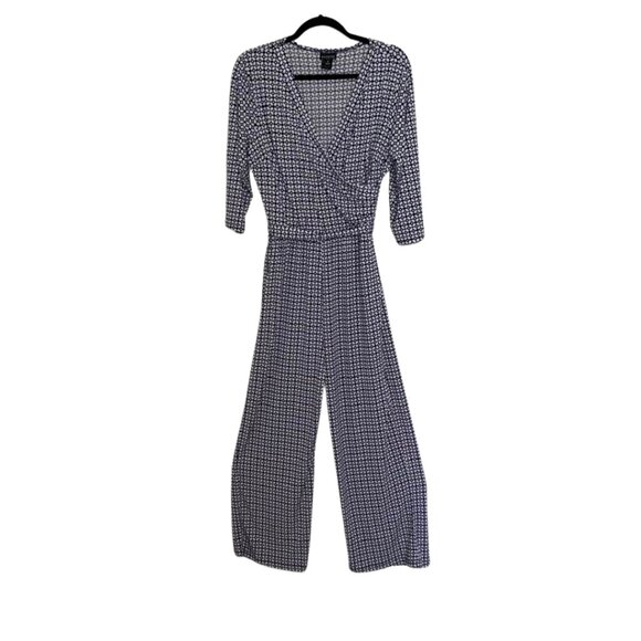 EnFocus Studio Long Sleeve Geometric V Neck Elastic Waist Belted Jumpsuit Jumper - Picture 1 of 12